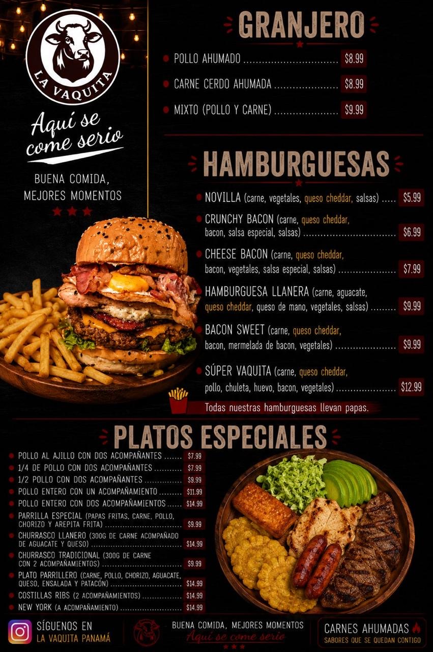 Otra versión del menú original de La Vaquita