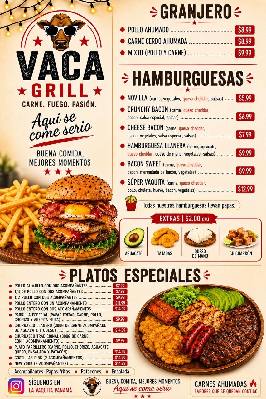 Versión Vaca Grill de hamburguesas y platos especiales